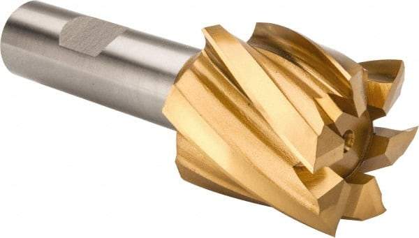 Hertel - 1-1/2", 1-1/2" LOC, 3/4" Shank Diam, 3-7/8" OAL, 6 Flute, High Speed Steel Square End Mill - Single End, TiN Finish, Spiral Flute, 30° Helix, Right Hand Cut, Right Hand Flute - Eagle Tool & Supply