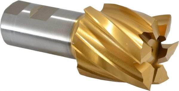Hertel - 2", 2" LOC, 1-1/4" Shank Diam, 4-1/2" OAL, 6 Flute, High Speed Steel Square End Mill - Single End, TiN Finish, Spiral Flute, 30° Helix, Right Hand Cut, Right Hand Flute - Eagle Tool & Supply
