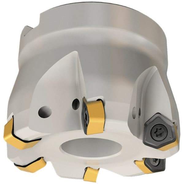 Iscar - 4" Cut Diam, 1-1/2" Arbor Hole, 0.08" Max Depth of Cut, 17° Indexable Chamfer & Angle Face Mill - 7 Inserts, H600 WXCU 0806 Insert, Right Hand Cut, 7 Flutes, Series Helido - Eagle Tool & Supply