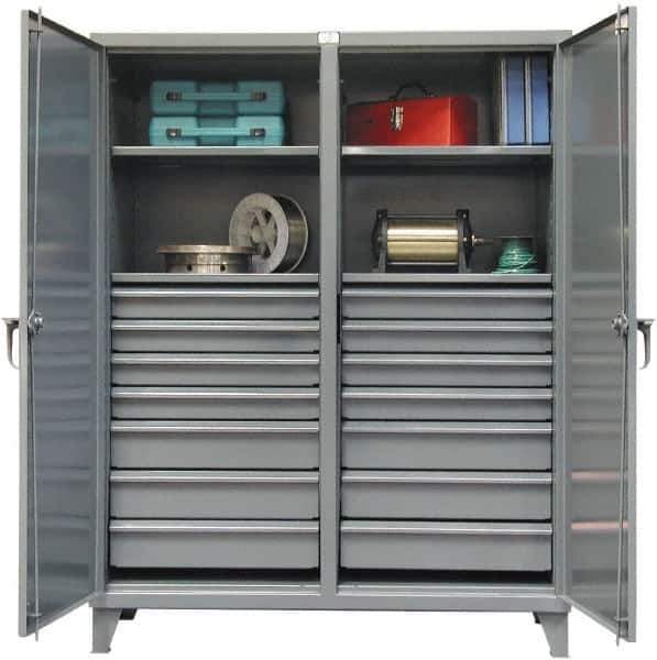 Strong Hold - 4 Shelf 14 Bin Locking Storage Cabinet - Steel, 60" Wide x 24" Deep x 78" High, Dark Gray - Eagle Tool & Supply