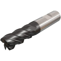 Iscar - 12mm, 25mm LOC, 12mm Shank Diam, 83mm OAL, 4 Flute, Solid Carbide Square End Mill - Single End, TiAlN Finish, Spiral Flute, 45° Helix, Right Hand Cut, Right Hand Flute - Eagle Tool & Supply