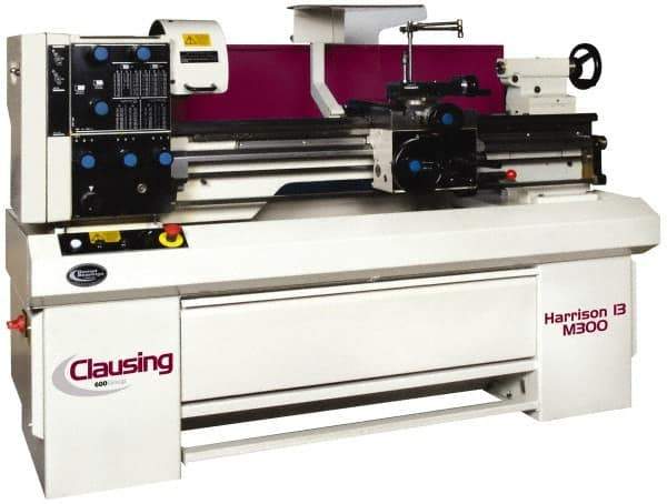 Clausing - 13" Swing, 40" Between Centers, 230/460 Volt, Triple Phase Engine Lathe - 3MT Taper, 3 hp, 40 to 2,500 RPM, 1-9/16" Bore Diam, 40" Deep x 57" High x 84" Long - Eagle Tool & Supply