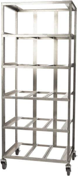 Marlin Steel Wire Products - 21-21/32" Wide x 28-1/2" Long x 12-1/4" High Storage Rack Cart - 5 Shelf, 5 Slot, Stainless Steel, 4 Swivel Casters - Eagle Tool & Supply