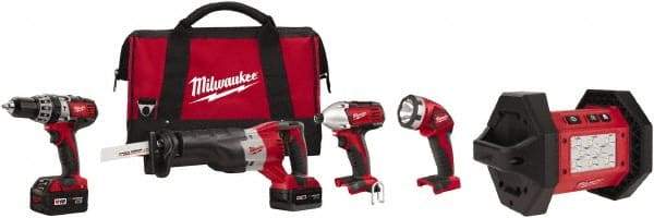 Milwaukee Tool - 18 Volt Cordless Tool Combination Kit - Includes 1/2" Hammer Drill, 1/4" Hex Impact Driver & Sawzall Reciprocating Saw, Lithium-Ion Battery Included - Eagle Tool & Supply