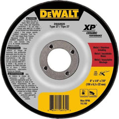 DeWALT - 24 Grit, 6" Wheel Diam, 7/8" Arbor Hole, Type 27 Depressed Center Wheel - Coarse/Medium Grade, Ceramic, N Hardness, 10,100 Max RPM - Eagle Tool & Supply