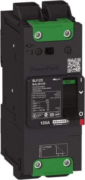 Square D - 25 Amp, 600Y/347 VAC, 2 Pole, Unit Mount B-Frame Circuit Breaker - Thermal-Magnetic Trip, 65 kA at 240 VAC, 35 kA at 480 VAC, 18 kA at 600Y/347 VAC Breaking Capacity, 14-3/0 AWG - Eagle Tool & Supply