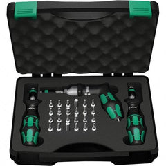 Wera - 28 Piece, 2-1/2 to 55 In/Lb, Ergo Cushion Grip Driver Adjustable Torque Limiting Screwdriver Kit - 1/4" Drive - Eagle Tool & Supply
