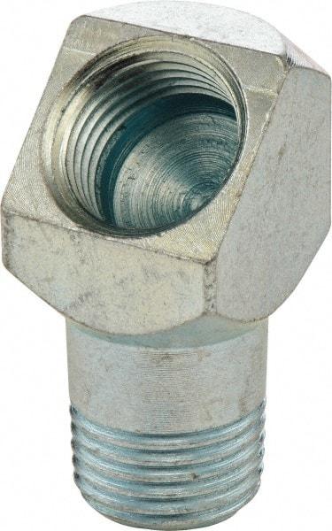 Umeta - 45° Head Angle, 1/8 PTF Steel Grease Fitting Adapter - 1/2" Hex, 1" Overall Height, Zinc Plated Finish - Eagle Tool & Supply