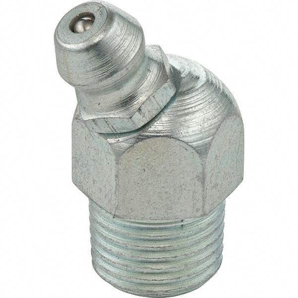 Umeta - 30° Head Angle, 1/8 PTF Stainless Steel Standard Grease Fitting - 7/16" Hex, 0.9063" Overall Height - Eagle Tool & Supply