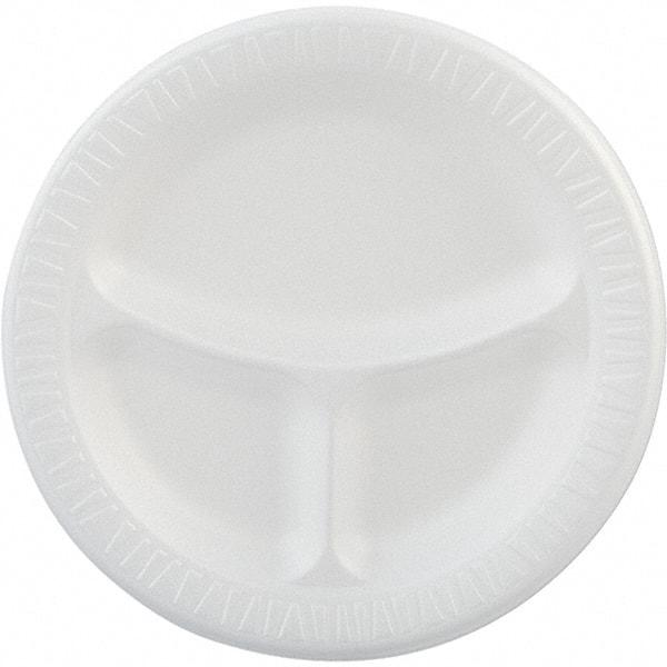 DART - Foam Dinnerware, Plate, 3-Comp, 9" - White - Eagle Tool & Supply