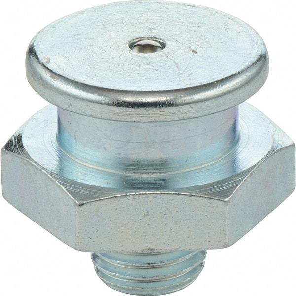 Umeta - Straight Head Angle, 1/4 NPTF Steel Button-Head Grease Fitting - 5/8" Hex, 0.8281" Overall Height, Zinc Plated Finish - Eagle Tool & Supply