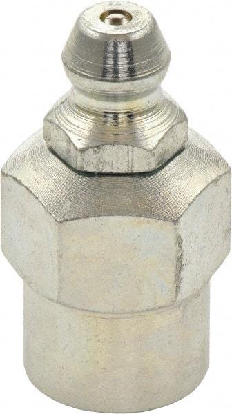 Umeta - Straight Head Angle, 1/8 PTF Steel Standard Grease Fitting - 1/2" Hex, 1" Overall Height, Zinc Plated Finish - Eagle Tool & Supply