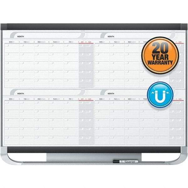 Quartet - 36" High x 48" Wide Magnetic Dry Erase Calendar - Fiberboard Frame, Includes Accessory Tray/Rail, Dry-Erase Marker & Mounting Kit - Eagle Tool & Supply