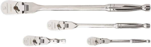 GearWrench - 1/4", 3/8" & 1/2" Drive Pear Head Ratchet Set - Full Polish Chrome Finish, Various Lengths, 60 Gear Teeth, Flex Handle, Flex Head - Eagle Tool & Supply