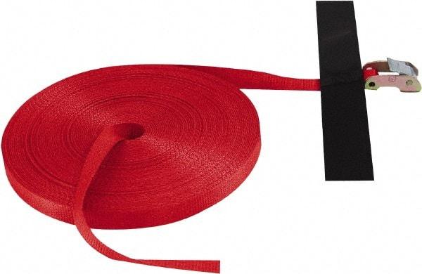 Snap-Loc - 100' Long x 1" Wide, 1,500 Lb Basket Capacity, Polyester & Steel Web Sling - Red, with Cambuckle Tie Down - Eagle Tool & Supply