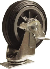 Snap-Loc - 6" Diam x 1-1/4" Wide x 7-1/2" OAH Top Plate Mount Swivel Caster with Brake - Rubber, 375 Lb Capacity, Ball Bearing, 1-3/4 X 2-7/8" Plate, Round Stem - Eagle Tool & Supply