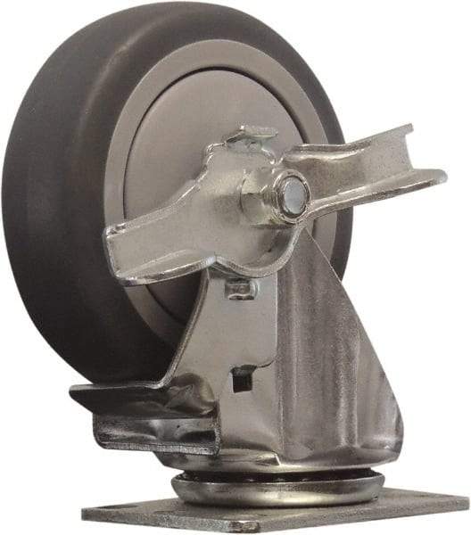 Snap-Loc - 4" Diam x 1" Wide x 5" OAH Top Plate Mount Swivel Caster with Brake - Polyurethane, 375 Lb Capacity, Ball Bearing, 1-3/4 X 2-7/8" Plate, Round Stem - Eagle Tool & Supply