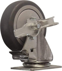 Snap-Loc - 4" Diam x 1" Wide x 5" OAH Top Plate Mount Swivel Caster with Brake - Polyurethane, 375 Lb Capacity, Ball Bearing, 1-3/4 X 2-7/8" Plate, Round Stem - Eagle Tool & Supply