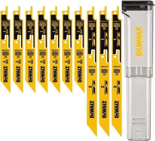 DeWALT - 10 Pieces, 6" to 9" Long x 0.04" Thickness, Bi-Metal Reciprocating Saw Blade Set - Straight Profile, 10-14 to 18 Teeth, Toothed Edge - Eagle Tool & Supply