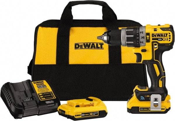 DeWALT - 20 Volt 1/2" Chuck Pistol Grip Handle Cordless Drill - 0-2000 RPM, Keyless Chuck, Reversible, 2 Lithium-Ion Batteries Included - Eagle Tool & Supply