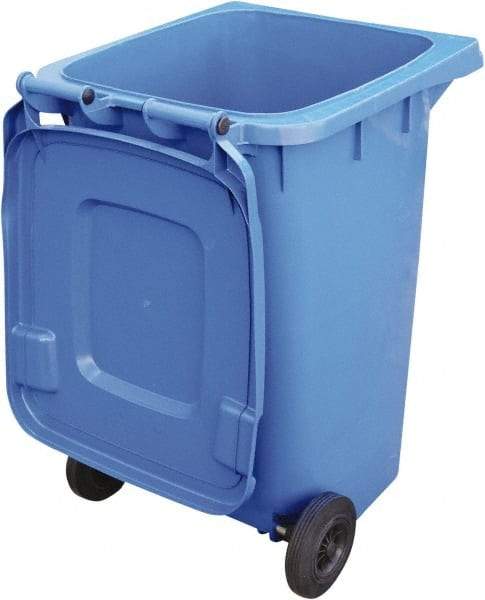 Vestil - 64 Gal Blue Rectangle Trash Can - Polyethylene, None Graphic, 39-15/16" High x 28-1/2" Long x 23-1/2" Wide, Lid Included - Eagle Tool & Supply