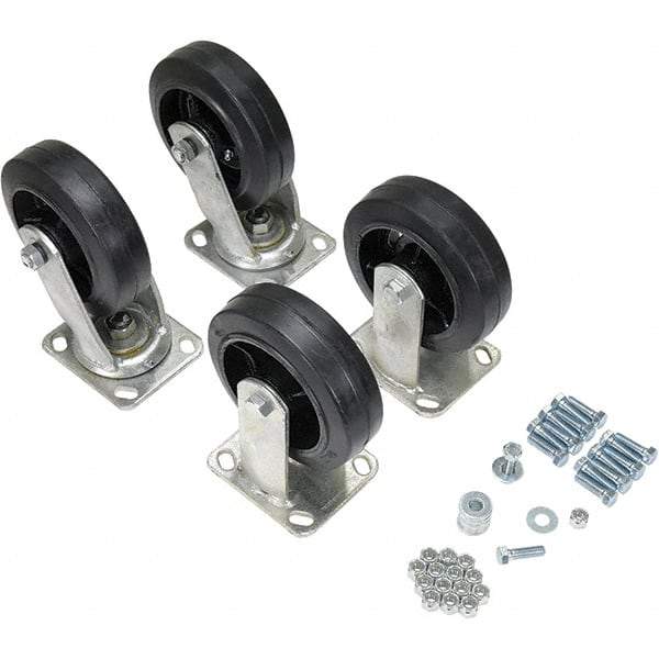 Vestil - 6" Diam x 2" Wide, Mold on Rubber (2) Rigid (2) Swivel Caster - 2,400 Lb Capacity, Top Plate Mount, 4" x 4-1/2" Plate - Eagle Tool & Supply