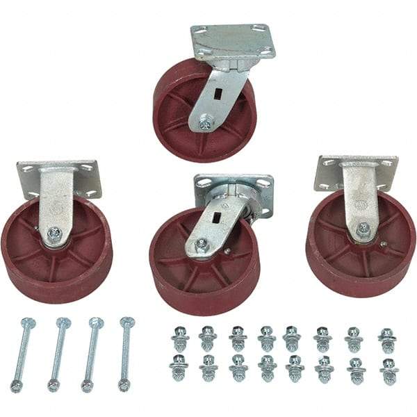 Vestil - 6" Diam x 2" Wide, Semi-Steel (2) Rigid (2) Swivel Caster - 8,000 Lb Capacity, Top Plate Mount, 4" x 4-1/2" Plate - Eagle Tool & Supply