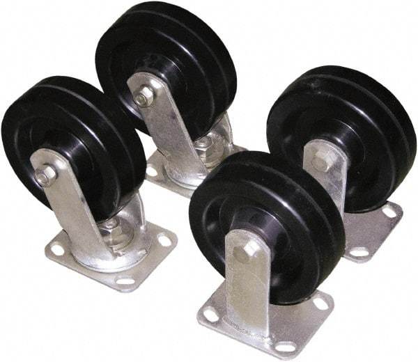Vestil - 6" Diam x 2" Wide, Glass Filled Nylon (2) Rigid (2) Swivel Caster - 4,800 Lb Capacity, Top Plate Mount, 4" x 4-1/2" Plate - Eagle Tool & Supply