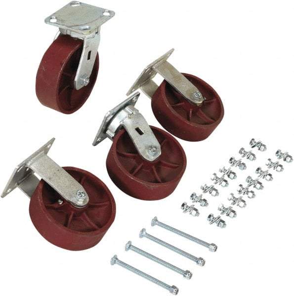 Vestil - 6" Diam x 2" Wide, Semi-Steel (2) Rigid (2) Swivel Caster - 8,000 Lb Capacity, Top Plate Mount, 4" x 4-1/2" Plate - Eagle Tool & Supply