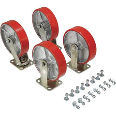 Vestil - 8" Diam x 2" Wide, Poly-On-Steel (2) Rigid (2) Swivel Caster - 5,000 Lb Capacity, Top Plate Mount, 4" x 4-1/2" Plate - Eagle Tool & Supply