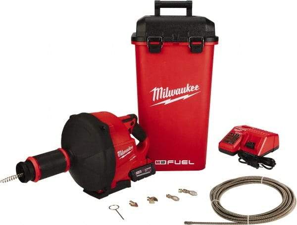 Milwaukee Tool - 18V Battery Battery Drain Cleaning Machine - For 3" Pipe, 35' Cable - Eagle Tool & Supply