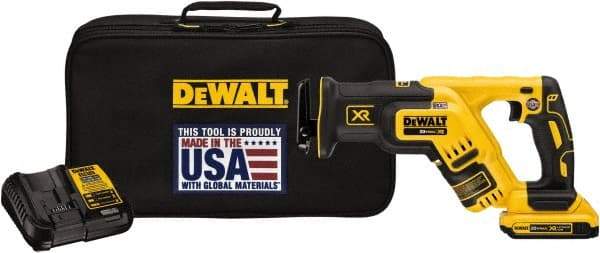 DeWALT - 20V, 0 to 2,900 SPM, Cordless Reciprocating Saw - 1-1/8" Stroke Length, 14-1/2" Saw Length, 1 Lithium-Ion Battery Included - Eagle Tool & Supply