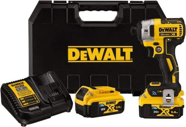 DeWALT - 20 Volt, 1/4" Drive, 152 Ft/Lb Torque, Cordless Impact Driver - Pistol Grip Handle, 3250 RPM, 2 Lithium-Ion Batteries Included - Eagle Tool & Supply