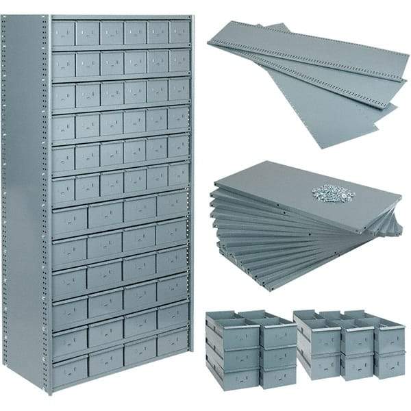 Value Collection - 35.8" Wide, 1 High, Open Shelving Accessory/Component - 21 Gauge Steel, Powder Coat Finish, Use with Bins/Totes - Eagle Tool & Supply