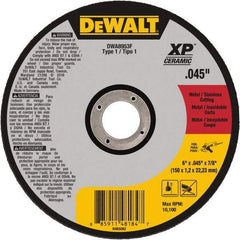 DeWALT - 6" Ceramic Cutoff Wheel - 0.045" Thick, 7/8" Arbor, 10,100 Max RPM, Use with Angle Grinders - Eagle Tool & Supply