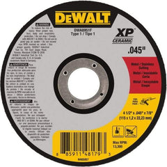 DeWALT - 4-1/2" Ceramic Cutoff Wheel - 0.045" Thick, 7/8" Arbor, 13,300 Max RPM, Use with Angle Grinders - Eagle Tool & Supply