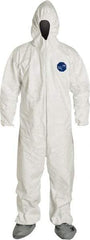 Dupont - Size 3XL Film Laminate General Purpose Coveralls - White, Zipper Closure, Elastic Cuffs, Elastic Ankles, Serged Seams - Eagle Tool & Supply