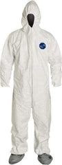 Dupont - Size 2XL Film Laminate General Purpose Coveralls - White, Zipper Closure, Elastic Cuffs, Elastic Ankles, Serged Seams - Eagle Tool & Supply