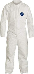 Dupont - Size L Film Laminate General Purpose Coveralls - White, Zipper Closure, Open Cuffs, Open Ankles, Serged Seams - Eagle Tool & Supply