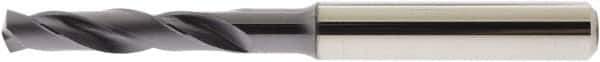 Accupro - 6.4mm 140° Spiral Flute Solid Carbide Screw Machine Drill Bit - AlTiN Finish, Right Hand Cut, 34mm Flute Length, 79mm OAL, Straight Shank - Eagle Tool & Supply