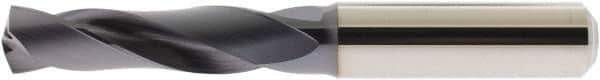 Accupro - 10.4mm 140° Spiral Flute Solid Carbide Screw Machine Drill Bit - AlTiN Finish, Right Hand Cut, 55mm Flute Length, 102mm OAL, Straight Shank, Through Coolant - Eagle Tool & Supply