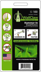 WallClaw Anchors - #8 Screw, 1/2" Diam, 2" Long, 1/4" Thick, Hammer-In Drywall & Hollow Wall Anchor - Nylon, Use with Drywall & Hollow Wall - Eagle Tool & Supply