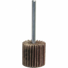 Norton - 1" Diam x 5/8" Face Width, Coarse Aluminum Oxide Coated Mounted Flap Wheel - 1/4" Shank Mount, 60 Grit, Y Weighted Cloth Backing, 30,000 Max RPM - Eagle Tool & Supply