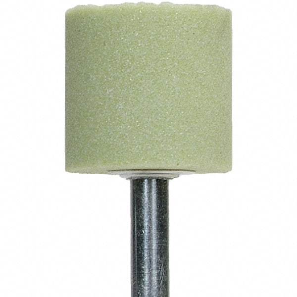 Norton - 2" Head Diam x 1/2" Thickness, W189, Cylinder End, Ceramic Mounted Point - Green, Extra Coarse Grade, 36 Grit, 24,000 RPM - Eagle Tool & Supply