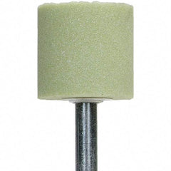 Norton - 2" Head Diam x 1/2" Thickness, W189, Cylinder End, Ceramic Mounted Point - Green, Extra Coarse Grade, 36 Grit, 24,000 RPM - Eagle Tool & Supply