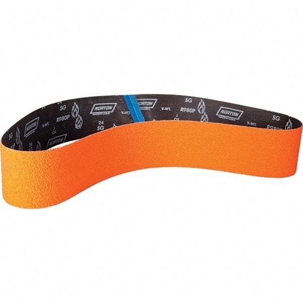 Norton - 4" Wide x 60" OAL, 24 Grit, Ceramic Abrasive Belt - Ceramic, Coated, Y Weighted Cloth Backing - Eagle Tool & Supply