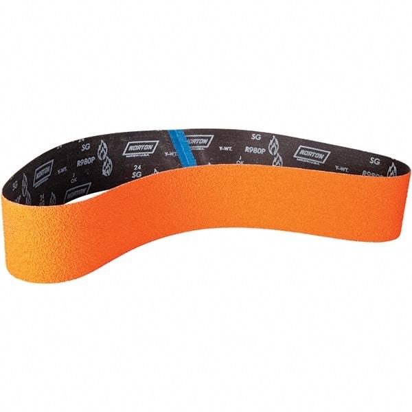 Norton - 4" Wide x 60" OAL, 40 Grit, Ceramic Abrasive Belt - Ceramic, Coated, Y Weighted Cloth Backing - Eagle Tool & Supply