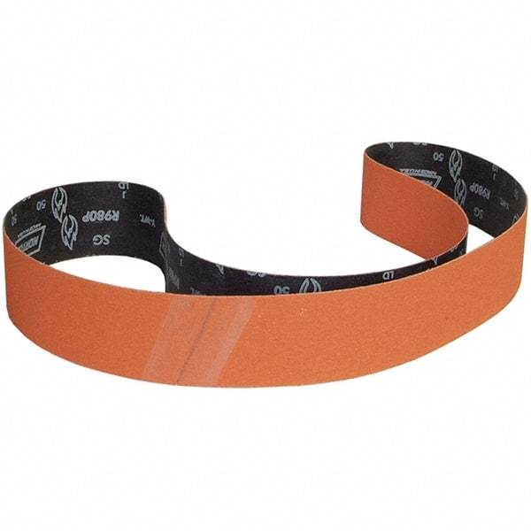 Norton - 3" Wide x 90" OAL, 36 Grit, Ceramic Abrasive Belt - Ceramic, Coated, Y Weighted Cloth Backing - Eagle Tool & Supply