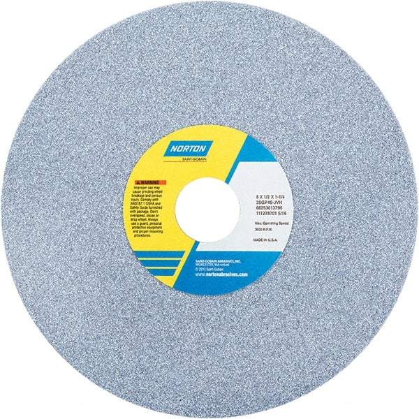 Norton - 8" Diam x 1-1/4" Hole x 1/2" Thick, J Hardness, 46 Grit Surface Grinding Wheel - Ceramic, Type 1, Coarse Grade, 3,600 Max RPM - Eagle Tool & Supply