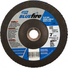 Norton - 24 Grit, 7" Disc Diam, 7/8" Center Hole, Type 29 Zirconia Alumina Flap Disc - 8,600 Max RPM, Fiberglass Backing, Arbor Attaching System, Coated - Eagle Tool & Supply